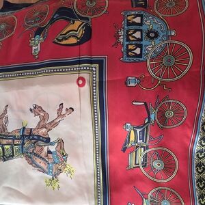 Elegant Red Scarf with Equestrian Design